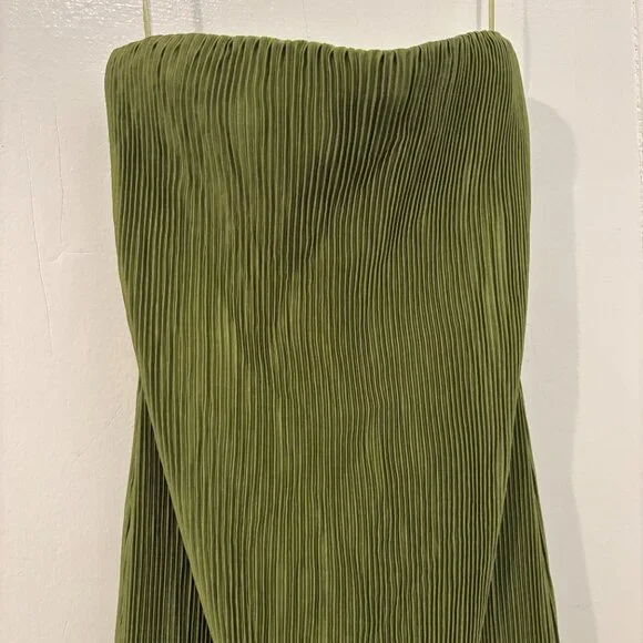Abercrombie | Women's Strapless Pleat Release Midi Dress | Green - Picture 3 of 7